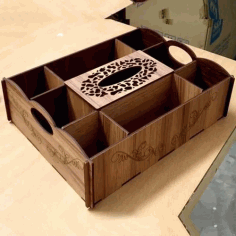 Laser Cut Wooden Snack Tray With Tissue Box 4mm Free Vector File