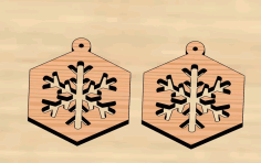 Laser Cut Wooden Snowflakes Earrings Christmas Decoration 3mm Free Vector File