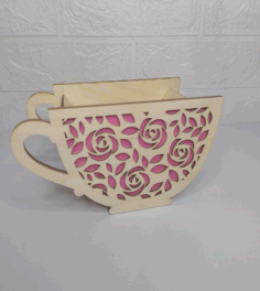 Laser Cut Wooden Tea Cup Planter Flower Pot Free Vector File