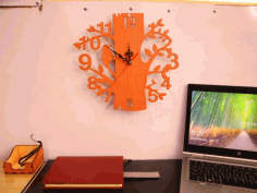 Laser Cut Wooden Tree Wall Clock Free Vector File, Free Vectors File