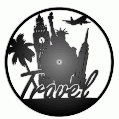 Laser Cut World Travel Vinyl Record Wall Clock Free Vector File
