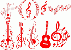 Laser Guitars And Treble Clef For Engraving Drawing Free Vector File