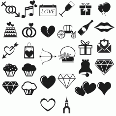 Love Icons Vector Set For Laser Cut Free Vector File, Free Vectors File