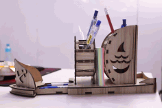 Mdf Ship Pencil Holder Pen Holder Desk Organizer Laser Cut Free Vector File
