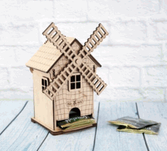 Mill Shaped Tea House Tea Bag Storage For Laser Cut Free Vector File