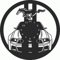 Mustang Car Wall Clock For Laser Cut Free Vector File