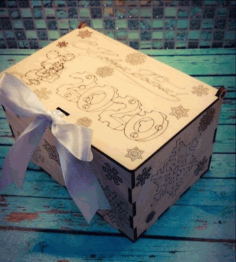 New Year 2020 Wooden Snowflake Gift Box With Lid Laser Cut Engraving Template Free Vector File