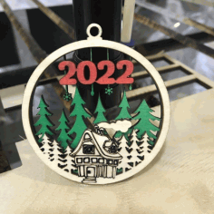 New Year 2022 Wooden Hanging Pendant Laser Cut Free Vector File