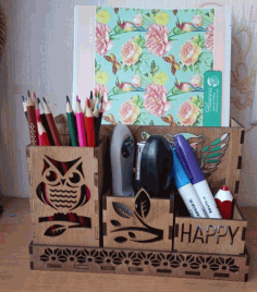 Owl Wooden Desk Organizer For Laser Cut Free Vector File
