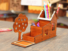 Pencil Box House Pen Holder Template 3mm Laser Cut Free DXF File
