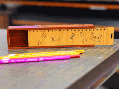Pencil Box Wooden School Pencil Case Box With Sliding Lid 3mm Laser Cut Free DXF File