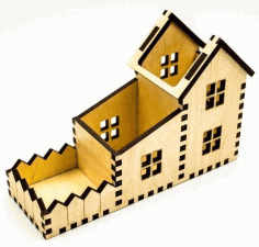 Pencil Organizer In Wooden House Pen Holder Box Laser Cut Free Vector File