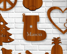 Personalized Stocking Christmas Ornament Laser Cut Free Vector File