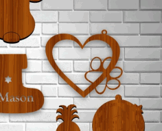 Pet Christmas Ornament Heart And Dog Paw Print Laser Cut Free Vector File