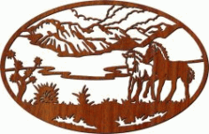 Picture Of Two Horses In The Field For Laser Cut Cnc Free DXF File