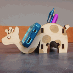 Plywood Giraffe Phone And Pencil Holder Organizer 6mm Laser Cut Free DXF File