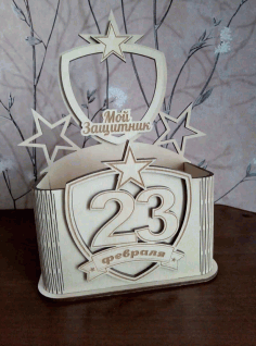 Plywood Pencil Holder Gift For 23 February Laser Cut Free Vector File