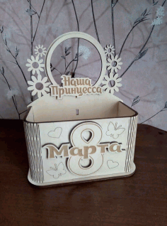 Plywood Pencil Holder Gift For 8 March Laser Cut Free Vector File