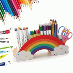 Rainbow Desk Organizer Pencil Holder Laser Cut Free Vector File