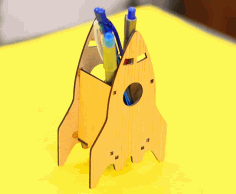 Rocket Shape Pen Holder Pencil Organizer 3mm Laser Cut Free Vector File