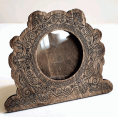 Round Wooden Photo Frame Decorative Engraved For Laser Cut Free Vector File