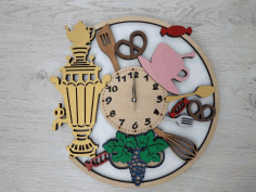 Samovar Wooden Wall Clock For Laser Cut Free Vector File
