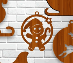 Santa Gingerbread Man Christmas Tree Decoration Laser Cut Free Vector File, Free Vectors File