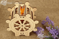 Ship Wheel Nautical Pen Holder Laser Cut Free Vector File