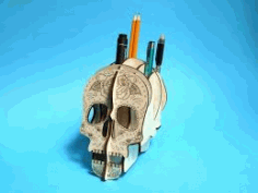 Skull 3d Plywood Pen Holder Free DXF File