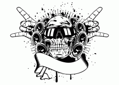 Skull In Sunglasses And Hand Free DXF File