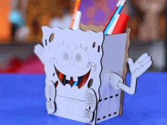 Spongebob Pencil Box Desk Organizer Spongebob Box For Kids 3mm Laser Cut Free Vector File