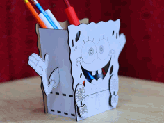 Spongebob Pencil Box Desk Organizer Spongebob Box For Kids 3mm Laser Cut Free DXF File
