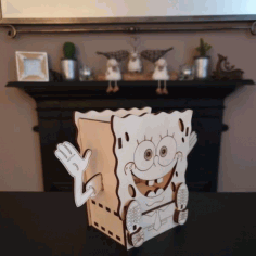 Spongebob Pencil Holder Organizer With Drawer Laser Cut Free DXF File