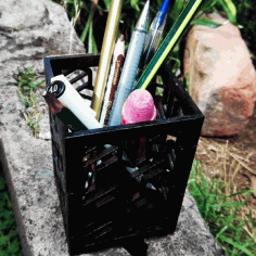 Square Pencil Pen Holder Cup Laser Cut Free Vector File