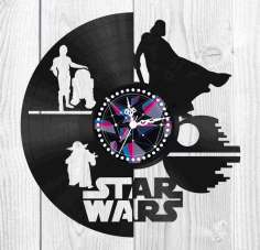 Star Wars Vinyl Record Wall Clock Laser Cut Free Vector File