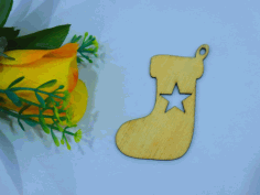 Stocking Wooden Christmas Decoration Laser Cut Free Vector File