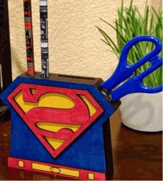 Superman Pencil Holder Laser Cut Free Vector File