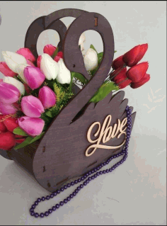 Swan Flower Basket For Laser Cut Free Vector File
