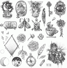 Tatto Element Set Free For Laser Cutting Free Vector File