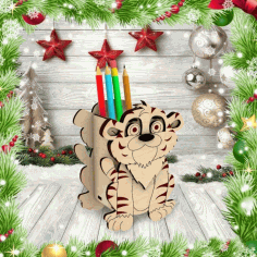 Tiger Pencil Holder For Table 3mm 4mm Laser Cut Free Vector File
