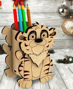 Tiger Pencil Holder Laser Cut Free Vector File