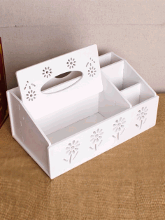 Tissue Box With Organizer For Laser Cut Free Vector File