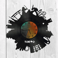 Tokyo Vinyl Record Wall Clock Laser Cut Free Vector File