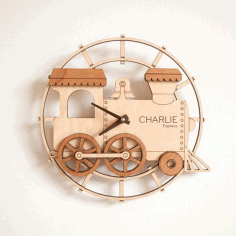 Train Shape Wall Clock Laser Cut Template 3d Puzzle Free Vector File