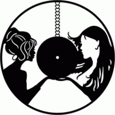 Two Girls Wall Clock For Lasercut Cnc Free DXF File