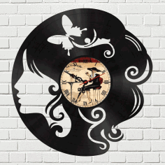 Vintage Vinyl Lp Record Girl Wall Clock Laser Cut Free Vector File