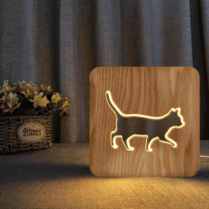 Walking Cat Wooden 3d Night Lamp Laser Cut Free DXF File