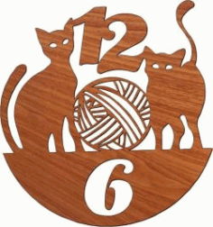 Wall Clock Featuring Two Cats For Laser Cut Plasma Free DXF File