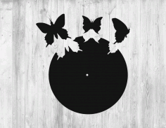 Wall Clock Template With Butterflies For Laser Cut Free Vector File