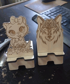 Wolf And Kitty Mobile Phone Stands Laser Cut Free Vector File